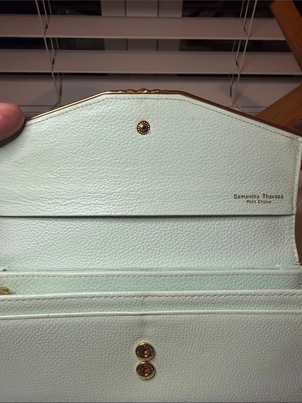 Samantha Thavasa Mint Green Petit Choice Pebbled Leather Wallet with Gold Trim
